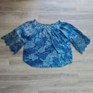 Studio West Apparel Women's Tie Dye Boho Top Blouse Crochet 3/4 Sleeve, Size XL